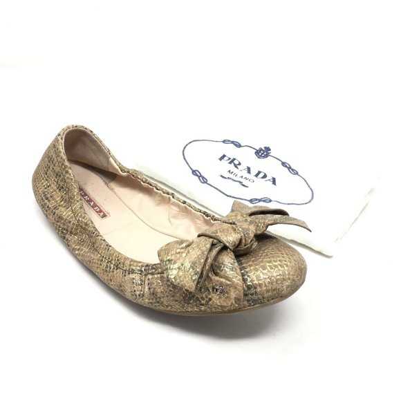 Prada Ballet Flats Shoes Size 40/10 US Gold Snake - Picture 1 of 10